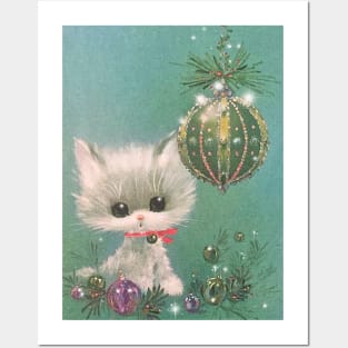 Christmas White Kitten Posters and Art